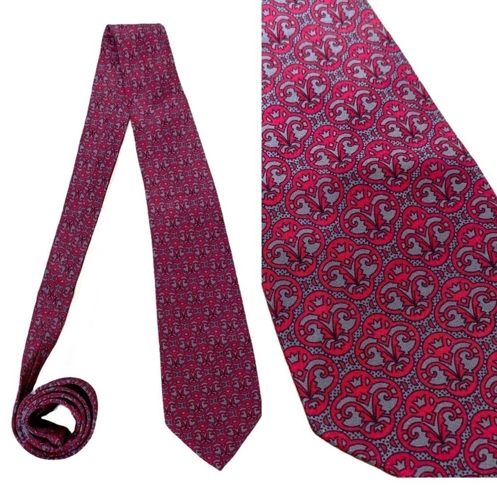Vtg Valentino cravatte red grey damasks like tie